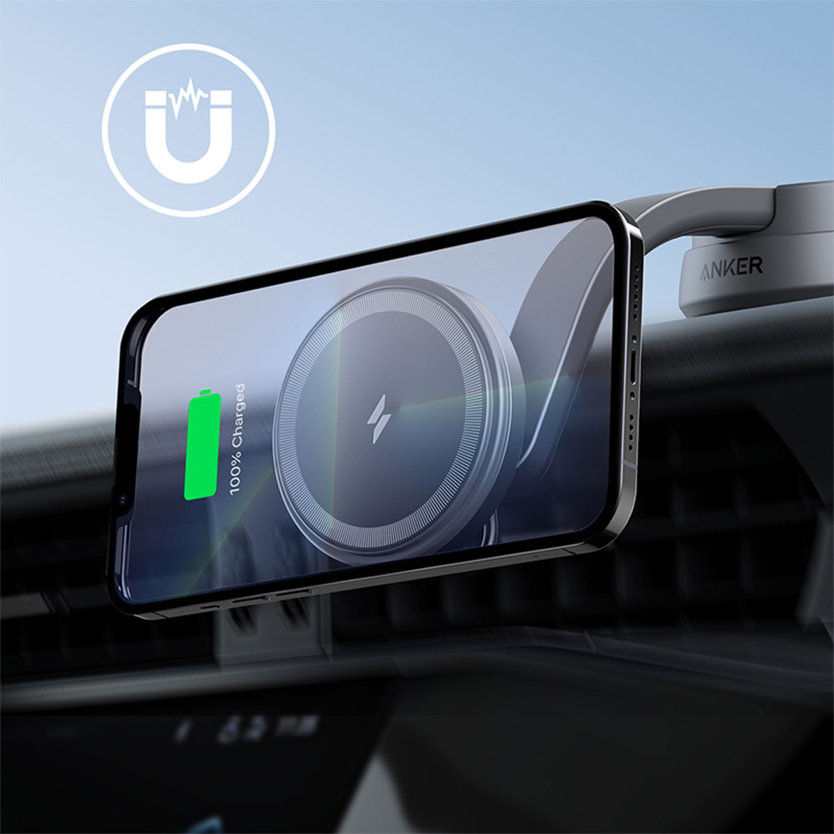  Anker Magnetic Wireless Charger (MagGo), 613 Car Charging Mount  with 2-Port USB Car Charger, 5 ft USB-C to USB-A Cable, Strong Magnetic  Alignment only for iPhone 13, 12/12 Pro / 12